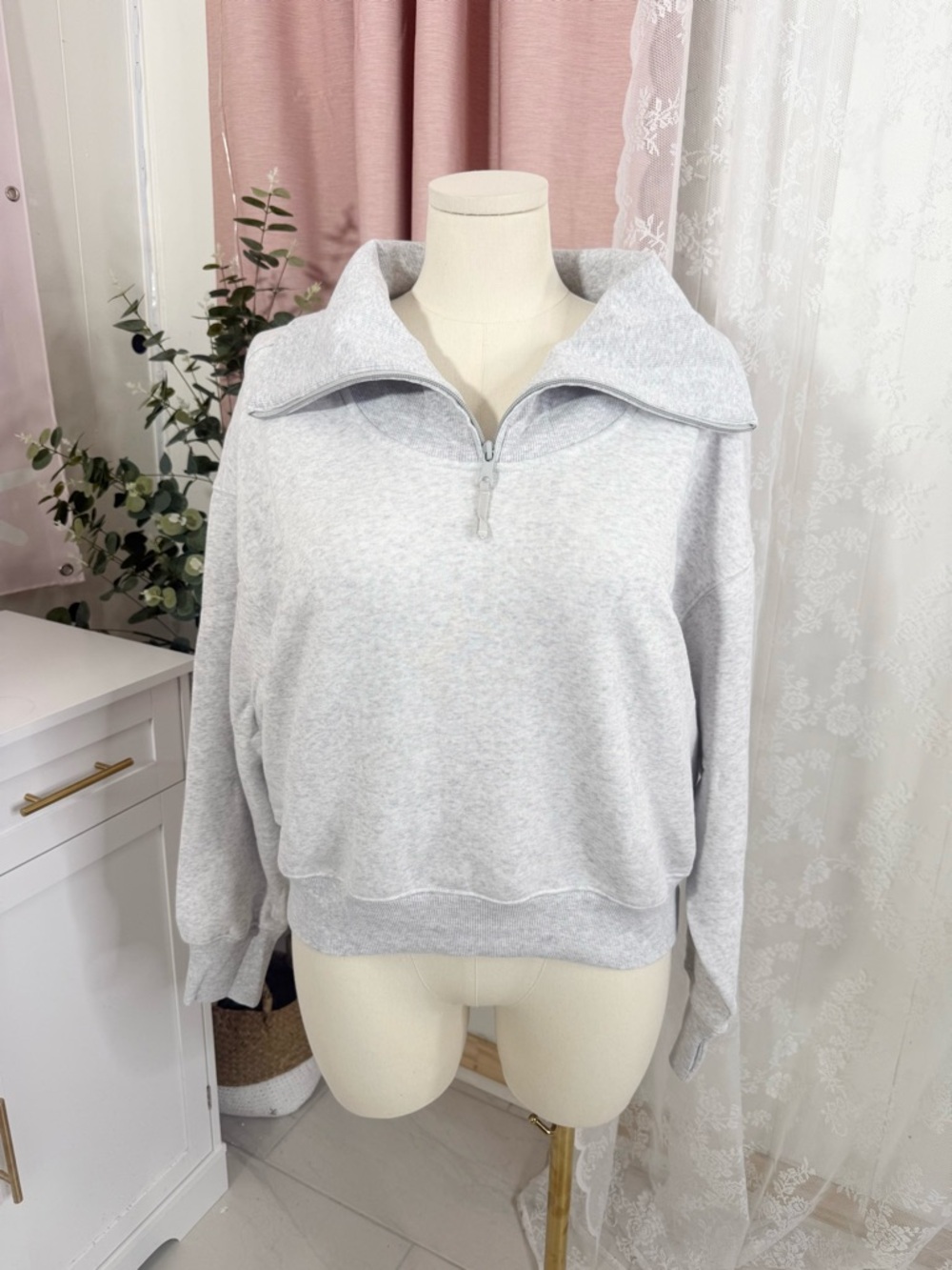 Aerie offline cloud fleece Light Gray Half-Zip Relaxed Sweatshirt